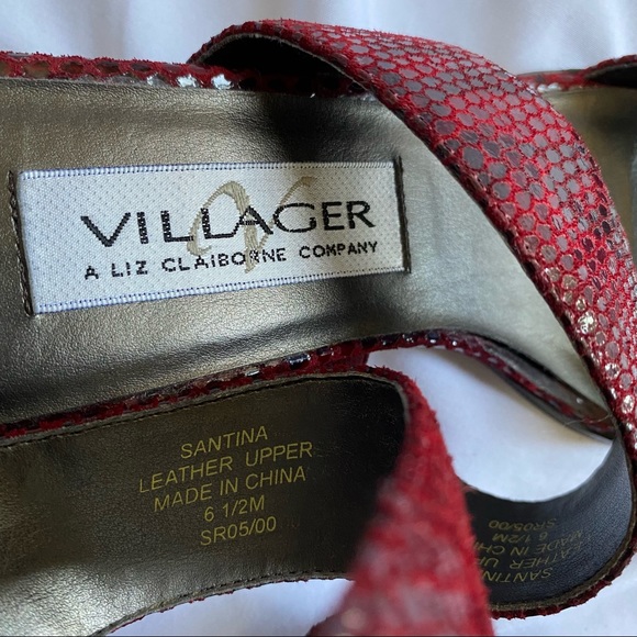 VILLAGER A LIZ CLAIBORNE COMPANY Santina Snakeskin Square Toe Sandal Red 6.5 - Picture 14 of 14
